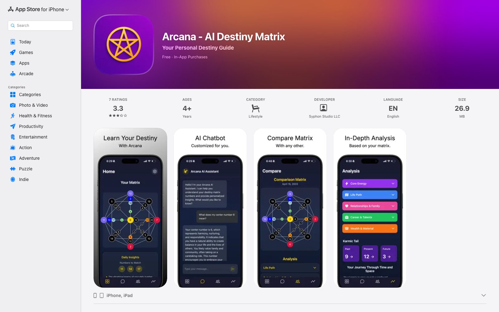 Arcana AI Destiny Matrix homepage preview