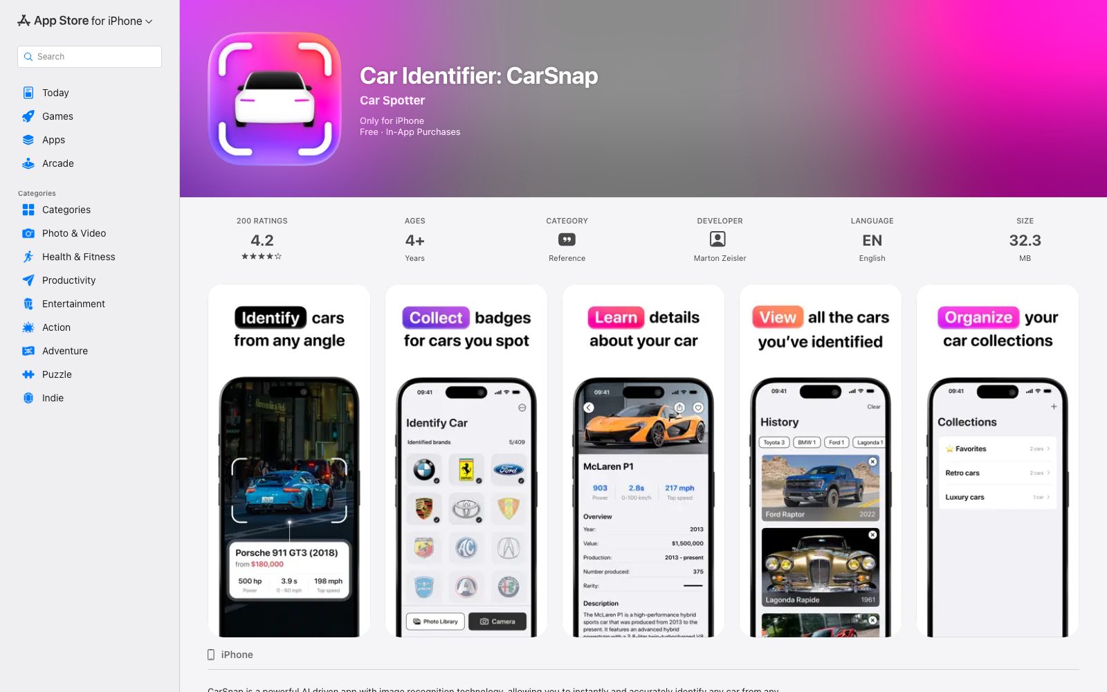 Car Identifier CarSnap homepage preview