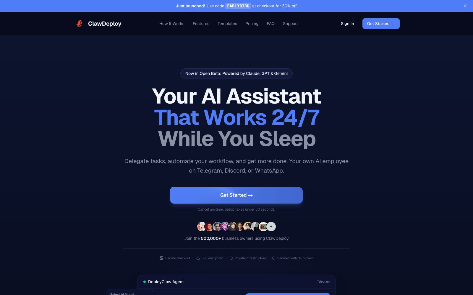 ClawDeploy homepage preview