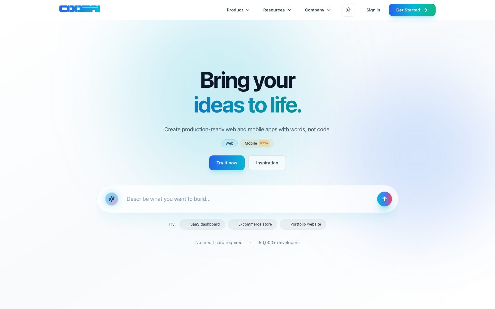 CodeAI Studio homepage preview