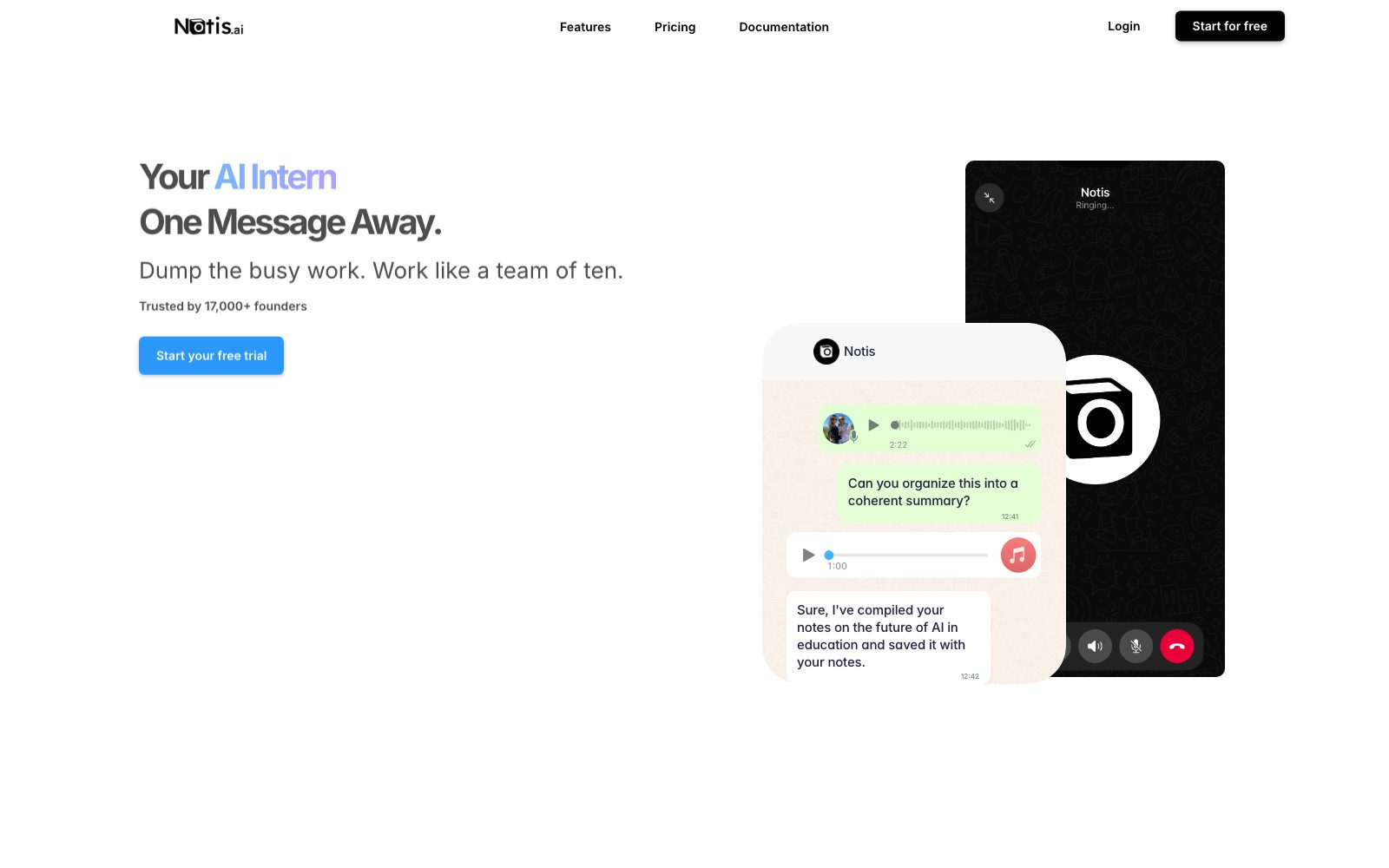 Notis AI homepage preview