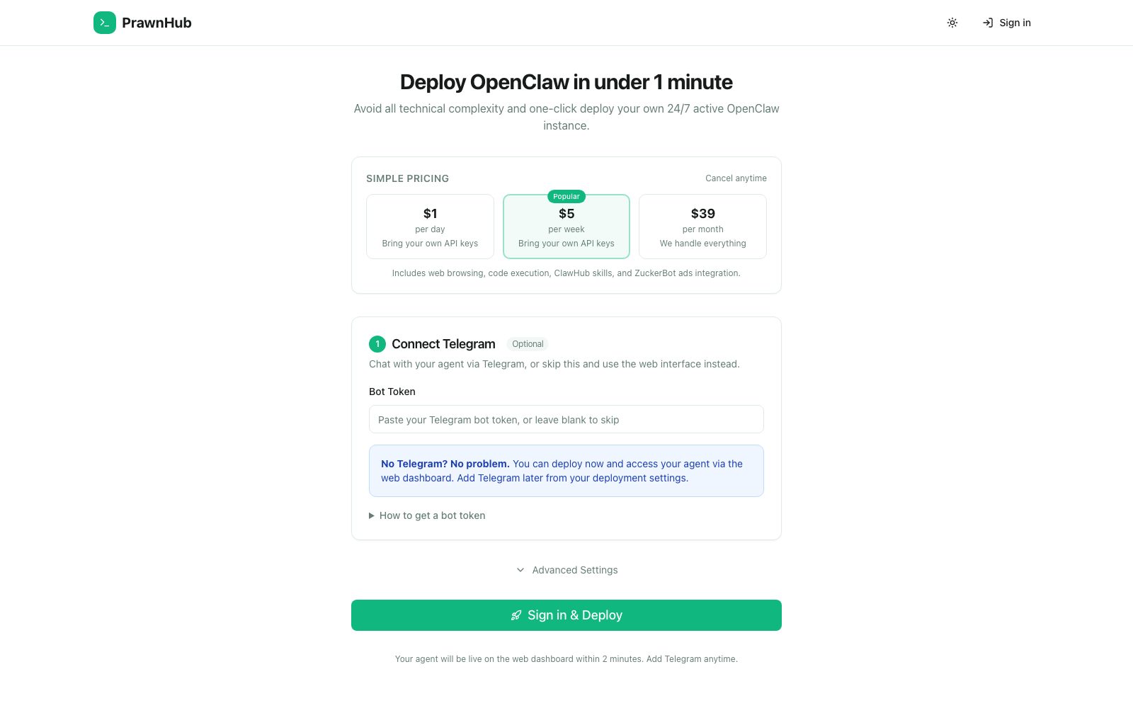 PrawnHub homepage preview