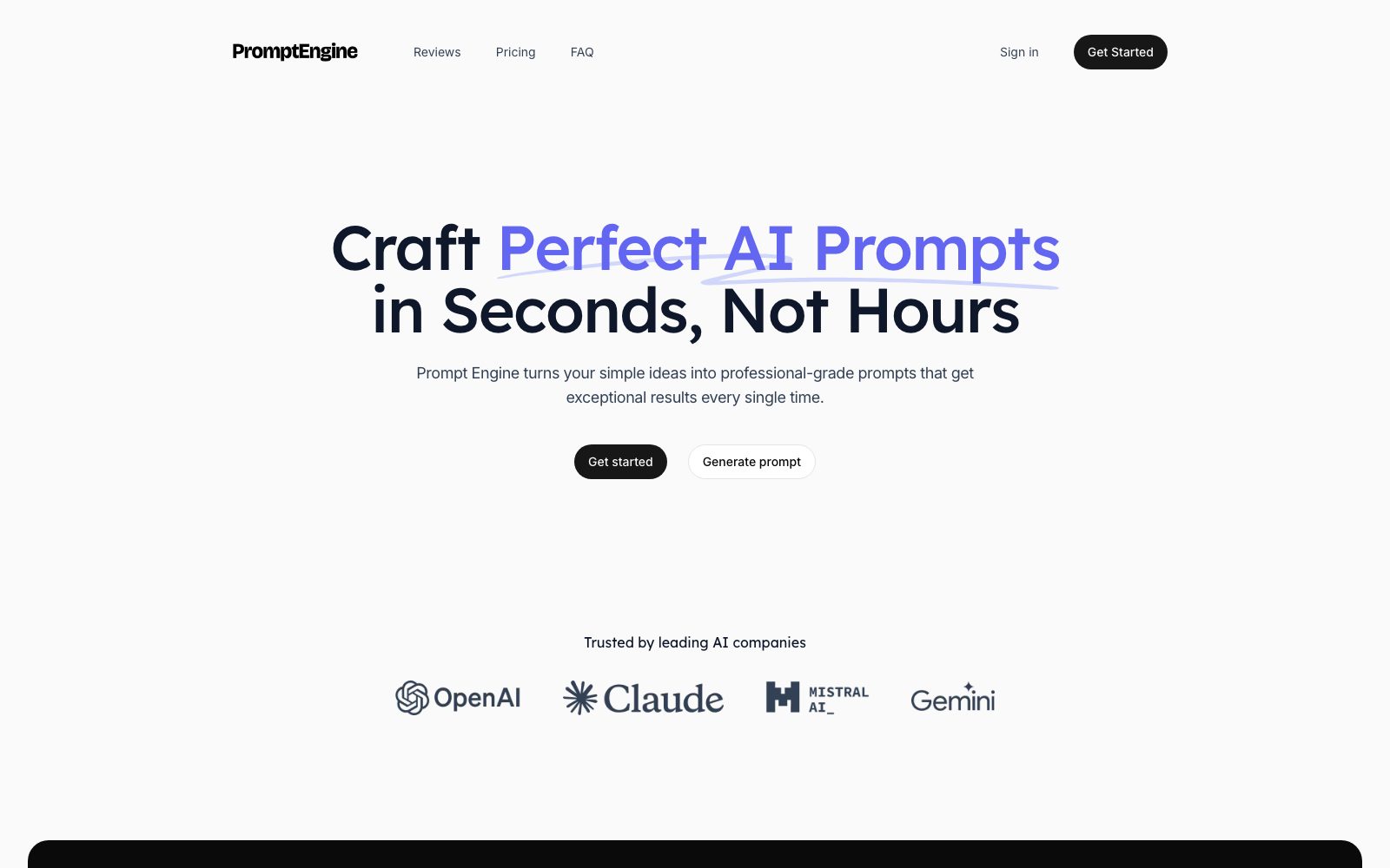Prompt Engine homepage preview