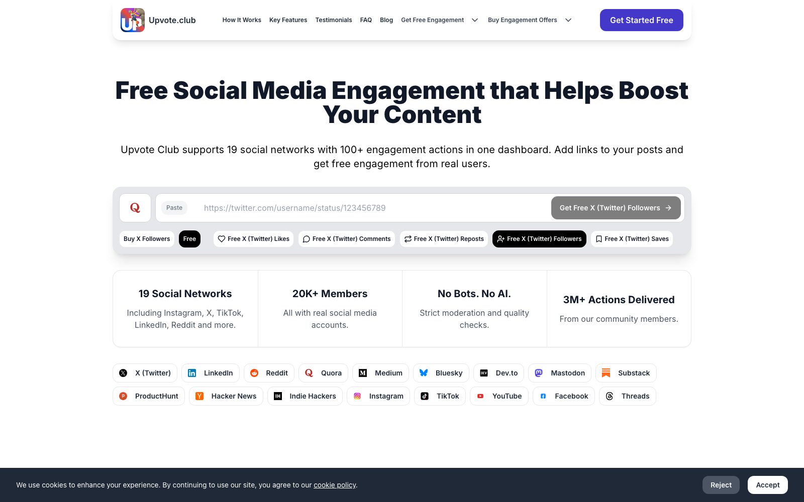 Upvote Club homepage preview