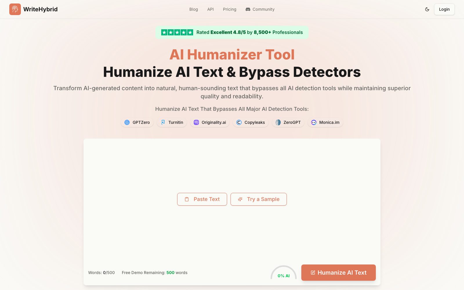 WriteHybrid homepage preview